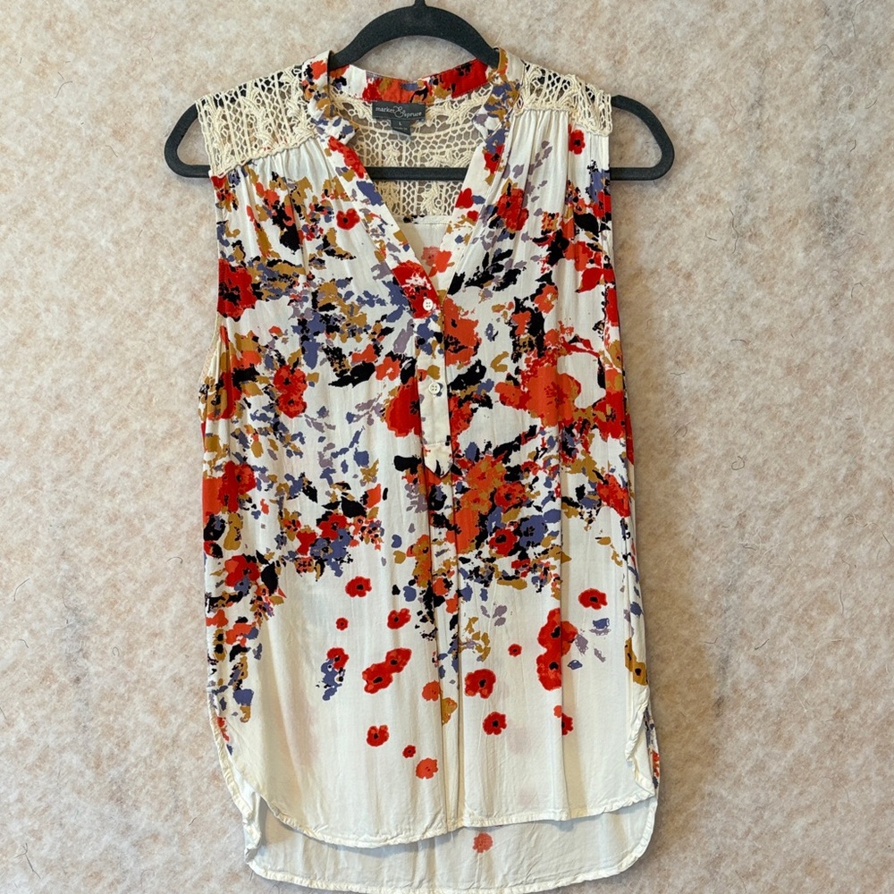 Market & Spruce Floral Blouse - Red, Purple, Cream